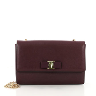 Salvatore Ferragamo Ginny Crossbody Bag Saffiano Leather Medium Purple 3579409