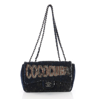 Chanel Coco Cuba Flap Bag Sequins Medium - Designer Handbag Blue 3579442