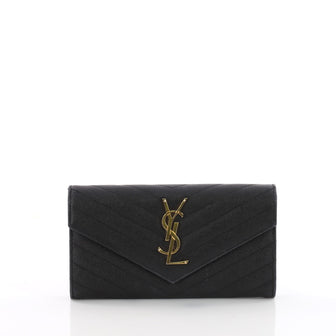Saint Laurent Classic Monogram Flap Wallet Matelasse Chevron Leather Large 3580108