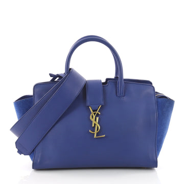 Saint Laurent Monogram Cabas Downtown Leather with Suede Blue 3581201