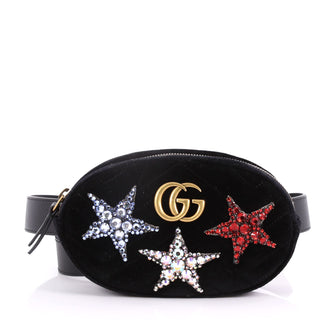 Gucci GG Marmont Belt Bag Embellished Matelasse Velvet Black 3583801