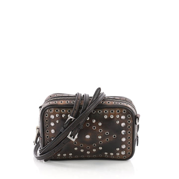 Prada Zip Crossbody Bag Studded Vitello Vintage Mini Brown 3584001