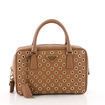 Prada Grommet Bauletto Bag Saffiano Leather Small Brown 3584601