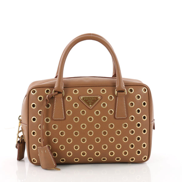 Buy Prada Grommet Bauletto Bag Saffiano Leather Small Brown 3584601