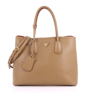 Prada Cuir Double Tote Saffiano Leather Medium Brown 3584701
