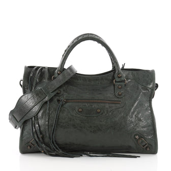 Balenciaga City Classic Studs Handbag Leather Medium Green 3584803