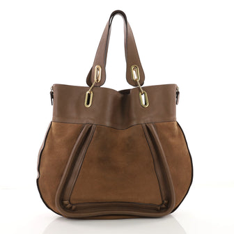 Chloe Paraty Side Zip Tote Suede with Leather Large Brown 3585702
