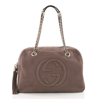 Gucci Soho Chain Zipped Shoulder Bag Nubuck Medium Gray 3586401