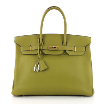 Hermes Birkin Handbag Green Clemence with Gold Hardware 35 3588101 