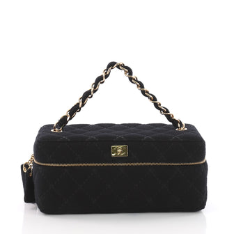 Chanel Vintage Cosmetic Case Quilted Fabric Small Black 3588504