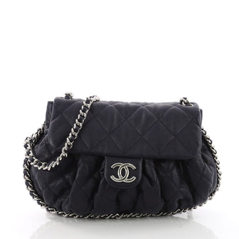 Chanel Chain Around Flap Bag Quilted Leather Medium Blue 3588505