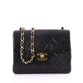 Chanel Vintage Square Classic Single Flap Bag Quilted Lambskin Mini Black 3589708