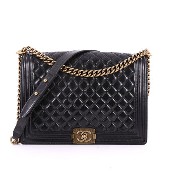 Chanel Boy Flap Bag Quilted Glazed Calfskin Large Black 3590101