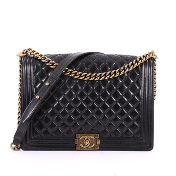 Chanel Boy Flap Bag Quilted Glazed Calfskin Large Black 3590101