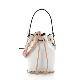 Fendi Mon Tresor Bucket Bag Whipstitch Leather Mini White 3591101