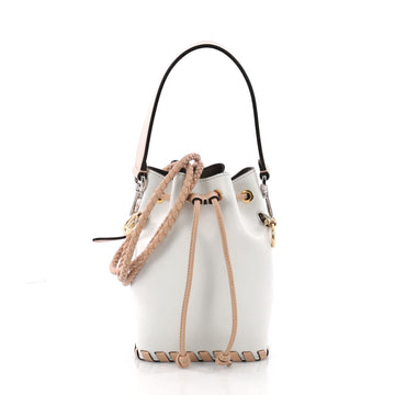 Fendi Mon Tresor Bucket Bag Whipstitch Leather Mini White 3591101