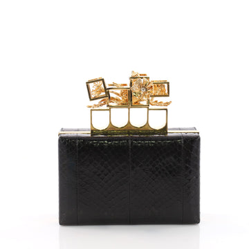Alexander McQueen Poppy Cage Knuckle Box Clutch Python Small