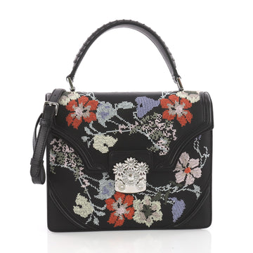 Alexander McQueen Flower Satchel Embroidered Leather Black 3591404