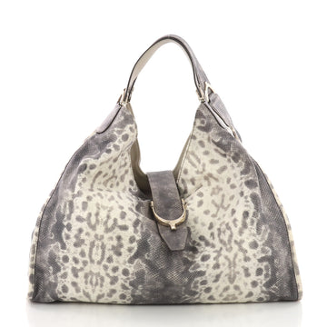 Gucci Soft Stirrup Tote Karung Embossed Leather Large Blue 3593602