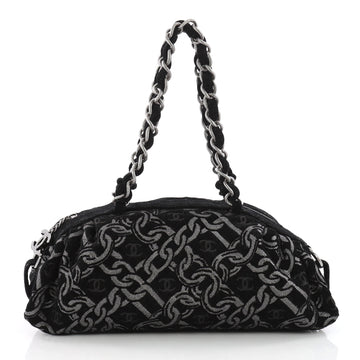 Chanel Vintage Zip Bowler Bag Printed Tweed Large Black 3594603