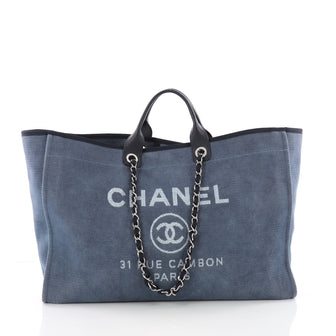 Chanel Deauville Chain Tote Canvas XL Blue 3594801