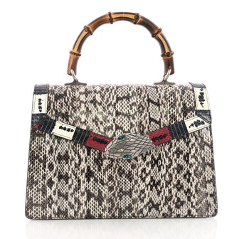 Gucci Lilith Top Handle Bag Snakeskin Medium Gray 3596209