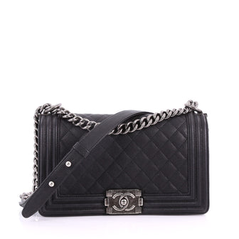 Chanel Boy Flap Bag Quilted Caviar Old Medium Black 35975/01