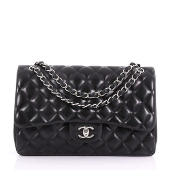 Chanel Classic Double Flap Bag Quilted Lambskin Jumbo Black 3598120