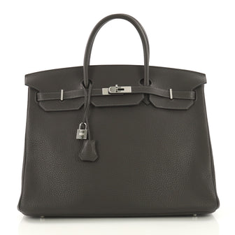Hermes Birkin Handbag Grey Clemence with Palladium Hardware 40
