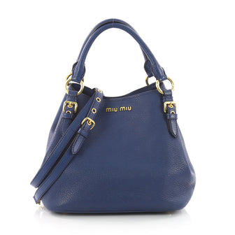 Miu Miu Madras Convertible Tote Leather Medium Blue 3599701