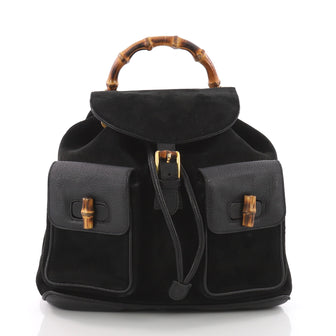 Gucci Vintage Bamboo Backpack Suede Medium Black 3603301
