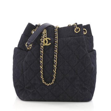Chanel Urban Spirit Drawstring Bag Quilted Denim Small Blue 36035/01