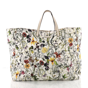 Gucci Open Tote Flora Canvas Large White 3603701