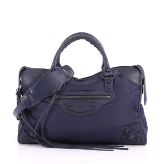  Balenciaga City Classic Studs Handbag Nylon Medium Blue 36037/02