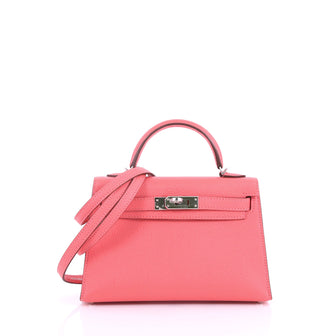 Hermes Kelly Mini II Handbag Pink Chevre Mysore with Palladium Hardware 20