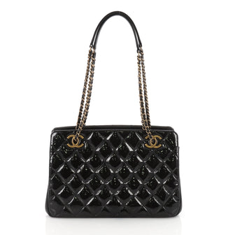 Chanel Eyelet Tote Quilted Patent Small Black 3606102