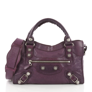 Balenciaga City Giant Studs Handbag Leather Medium Purple 3606106