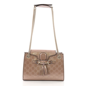Gucci Emily Chain Flap Shoulder Bag Guccissima Patent Pink 3606110