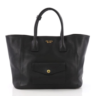 Prada Front Pocket Convertible Tote Saffiano Leather Black 3608502