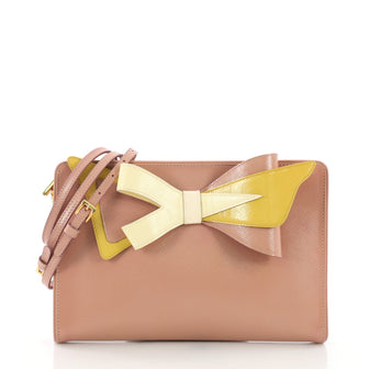 Prada Bow Shoulder Bag Vernice Saffiano Leather Small Pink 3608701