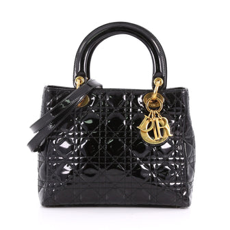 Christian Dior Vintage Lady Dior Handbag Cannage Quilt Patent Medium Black 3609002