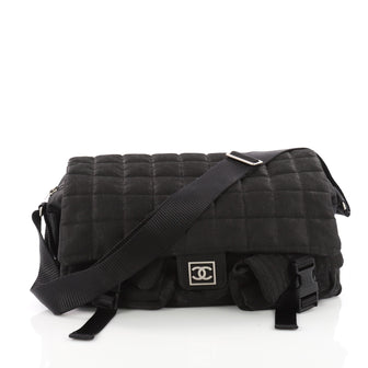 Chanel Sport Line Double Pocket Messenger Quilted Nylon Medium 36096/02 Black 