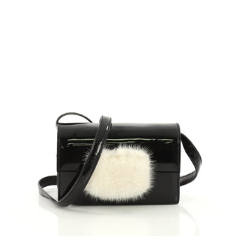 Saint Laurent Lulu Bunny Shoulder Bag Patent with Fur Black 3610601