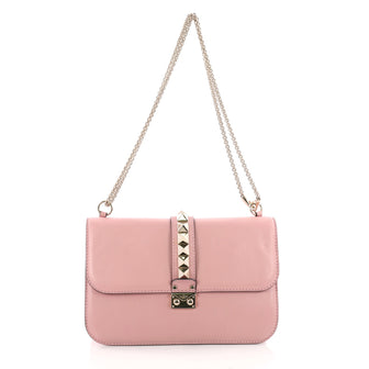 Valentino Glam Lock Shoulder Bag Leather Medium Pink 3611101