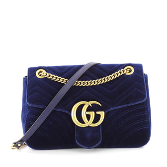 Gucci GG Marmont Flap Bag Matelasse Velvet Medium Blue 3611901