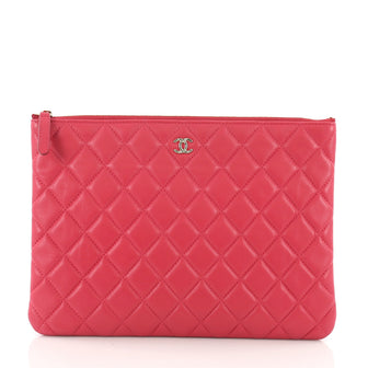 Chanel O Case Clutch Quilted Lambskin Medium Pink 3612208