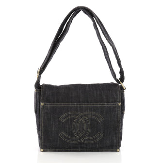 Chanel Vintage CC Flap Messenger Bag Denim Medium Blue 3612308