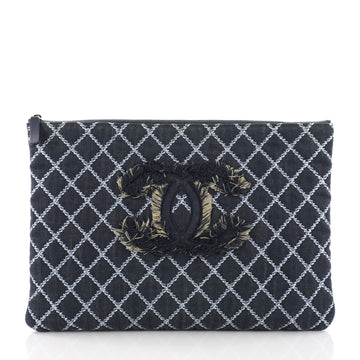 Chanel O Case Clutch Quilted Denim Large