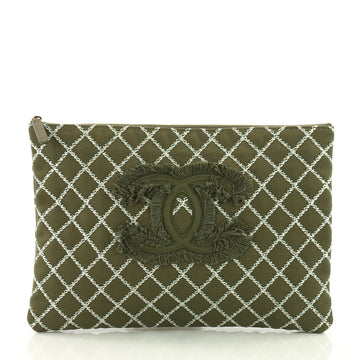 Chanel O Case Clutch Quilted Tweed Large Green 3612403