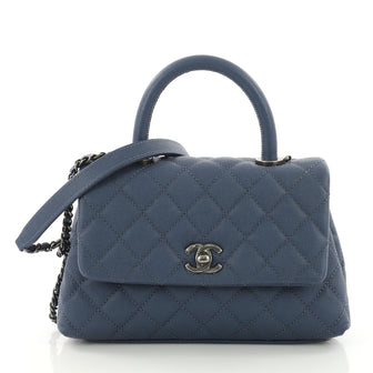 Chanel Coco Top Handle Bag Quilted Caviar Mini Blue 3612414